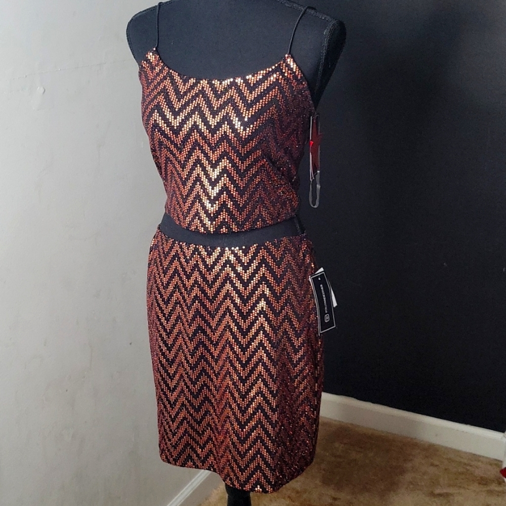 NWT just Polly New York sequent Brown and copper 2 piece skirt set  Large